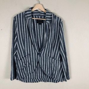 Sanctuary Blazer Jacket Blue White Stripe Linen Blend High Low Pockets Sz Large